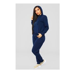 FITTED NAVY BLUE - FLEECE LINED HIIDUE JACKET WITH ZIPPER & JOGGER PANTS SET